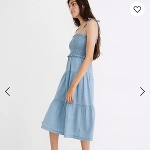 Madewell Denim Lucie Smocked Tie-Strap midi dress